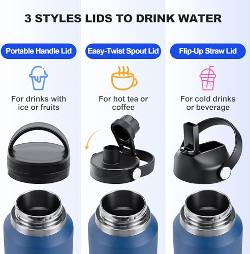 HYDROWION 40 oz Insulated Water Bottle with Straw fit in Car Cup Holder(Cold 48 hrs, Hot 24 hrs) Drinking Bottle with Straw Lid, Spout Lid and Flex Cap Leakproof Travel Thermo Mug，Olive - Image 5