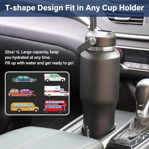 HYDROWION 40 oz Insulated Water Bottle with Straw fit in Car Cup Holder(Cold 48 hrs, Hot 24 hrs) Drinking Bottle with Straw Lid, Spout Lid and Flex Cap Leakproof Travel Thermo Mug，Olive - Image 3