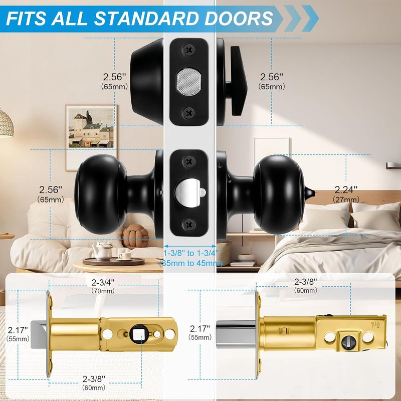 Plustool 4 Pack Front Door Lock Set,Matte Black Exterior Door Lock Set with Deadbolt,Single Cylinder Deadbolt Lock and Door Knob Set,Keyed Alike Door Knob with Lock&Keys,Round Ball Entry Door Lockset - Image 4