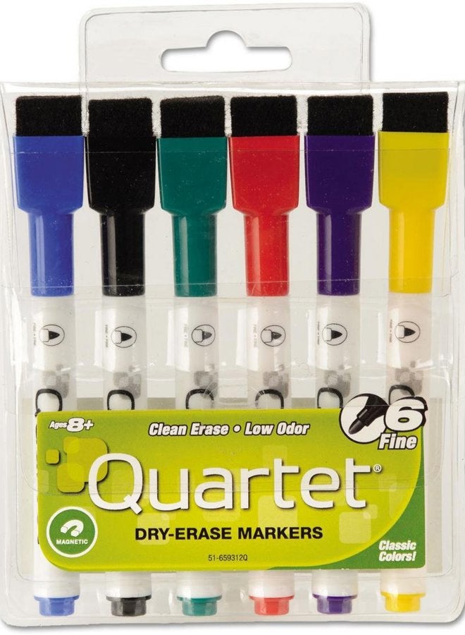 ReWritables Dry-Erase Mini Markers with Cap-Mounted Erasers, 6-Marker Pack, Assorted Standard Colors (51-659312Q)