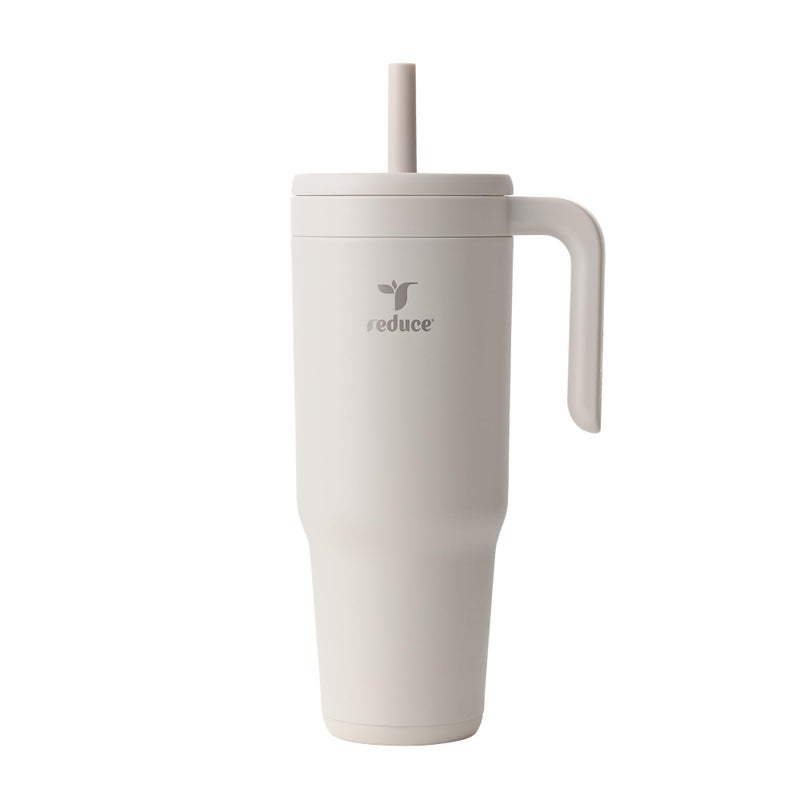 REDUCE Chiller Vacuum Insulated 40 oz Tumbler with Spill-Proof Silicone Straw - Sustainable Tritan Renew Lid with Water Intake Markers - Soft Sit Base Travel Mug - Dishwasher Safe - Unbleached - Image 1