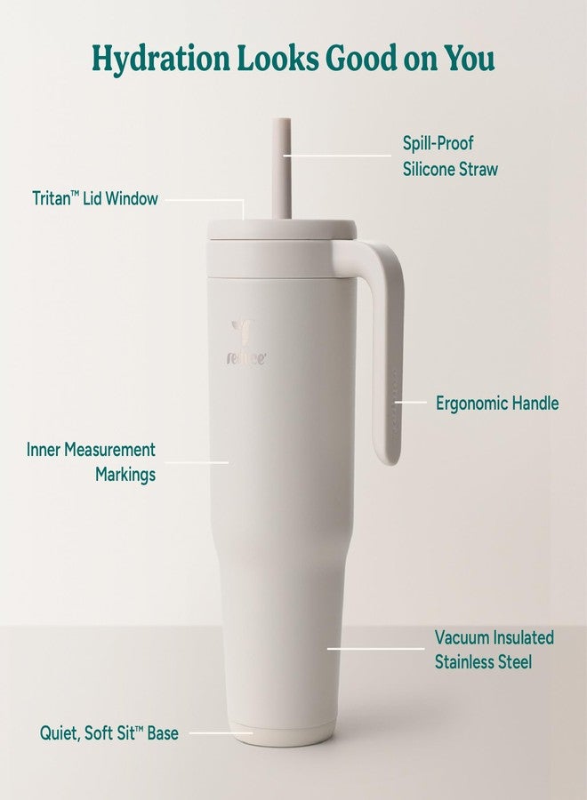 REDUCE Chiller Vacuum Insulated 40 oz Tumbler with Spill-Proof Silicone Straw - Sustainable Tritan Renew Lid with Water Intake Markers - Soft Sit Base Travel Mug - Dishwasher Safe - Unbleached - Image 3