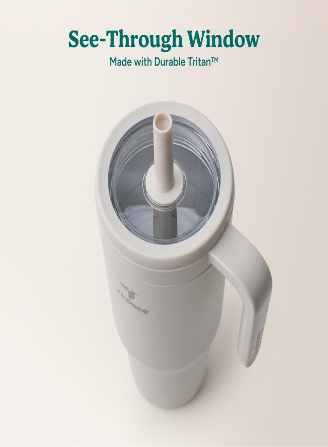 REDUCE Chiller Vacuum Insulated 40 oz Tumbler with Spill-Proof Silicone Straw - Sustainable Tritan Renew Lid with Water Intake Markers - Soft Sit Base Travel Mug - Dishwasher Safe - Unbleached - Image 4