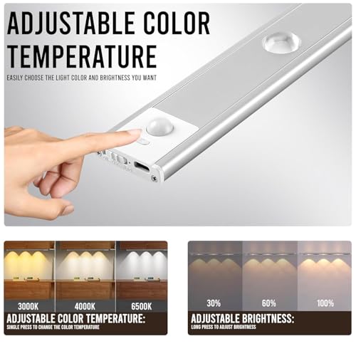 GITGRNTH ( Pack of 3 40cm Motion Sensor Cabinet Light, 1200 mAh Battery| 3 Color Modes (Warm/Neutral/Cool White) | USB Rechargeable Under Cabinet Lighting Perfect for Kitchen, Wardrobe - Image 4