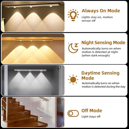 GITGRNTH ( Pack of 3 40cm Motion Sensor Cabinet Light, 1200 mAh Battery| 3 Color Modes (Warm/Neutral/Cool White) | USB Rechargeable Under Cabinet Lighting Perfect for Kitchen, Wardrobe - Image 2