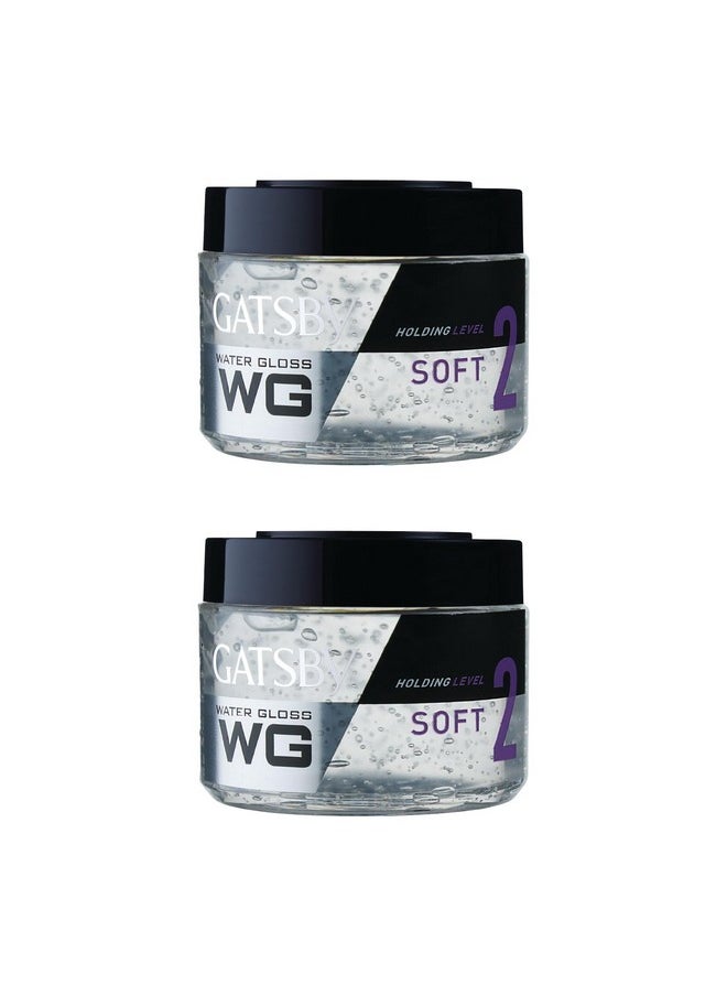 GATSBY Water Gloss - Soft 300G - Wet Look, Shine Effect, Non-Sticky, Easy Wash Off, Holding Level 2 | Natural Hairstyle With Soft Finish | Hair Styling Gel For Men-Medium & Long Hair, Pack Of 2  - Image 1