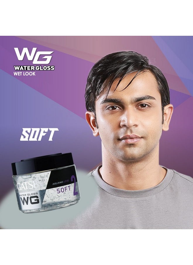 GATSBY Water Gloss - Soft 300G - Wet Look, Shine Effect, Non-Sticky, Easy Wash Off, Holding Level 2 | Natural Hairstyle With Soft Finish | Hair Styling Gel For Men-Medium & Long Hair, Pack Of 2  - Image 3
