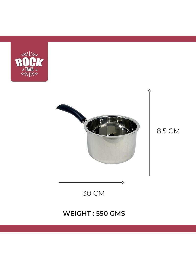 Rock Tawa قدر روك تاوا تيفولي من الفولاذ المقاوم للصدأ مع مقبض - سعة 1.25 لتر (مناسب لمواقد الحث والغاز)، مقبض متين من الباكليت البكر مثبت بمسامير - Image 2