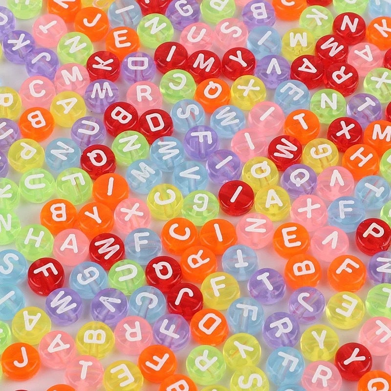 100 خرز أكريليك فضفاض حروف إنجليزية خرز مسطح إكسسوارات مجوهرات الأطفال مجموعة أساور-058 - Image 1