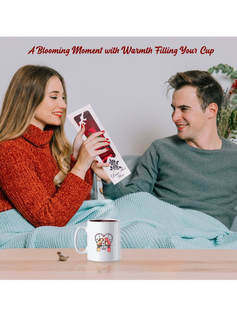 Jinou Valentine gift - Made up of Ceramic Material with a free Artificial Flower Bouquet- valentines day - Used as Gift for Birthday, Wedding, Anniversary, Valentines, New Year, Christmas - Image 3