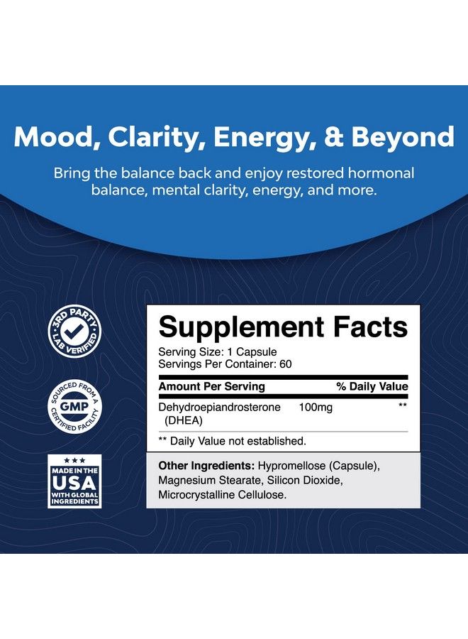 Pure Dhea Supplement For Women And Men Dhea 100Mg Thyroid Support For Women Health Immune Support Bone Health And Mood Support Supplement Dhea For Women Energy Supplement And Wellness Supplement