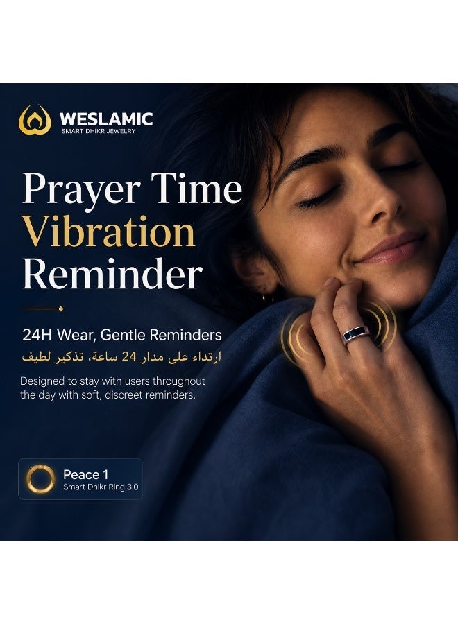 WESLAMIC iTasbih Peace 1 Smart Tasbih Ring with Digital Dhikr Counter, Prayer Reminders, Vibration Alerts and App Connectivity - Image 3