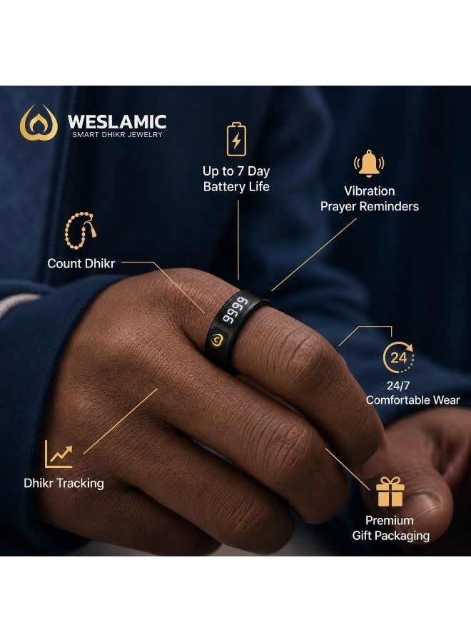 WESLAMIC iTasbih Peace 1 Smart Tasbih Ring with Digital Dhikr Counter, Prayer Reminders, Vibration Alerts and App Connectivity - Image 4
