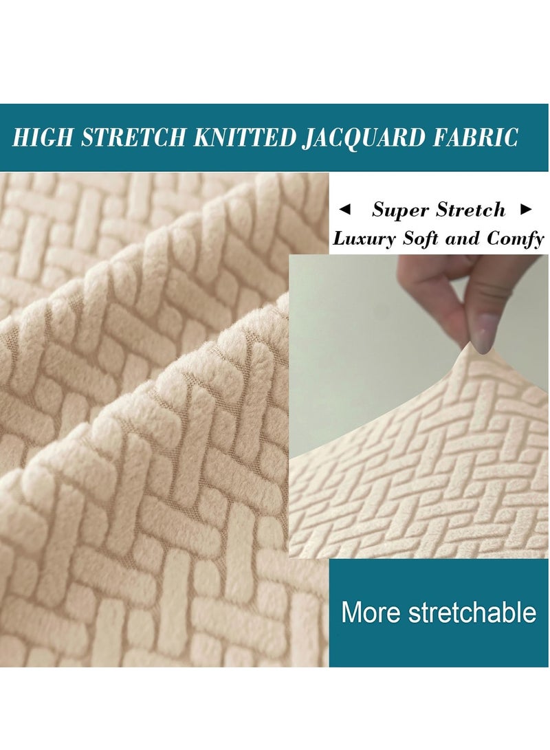 Ottoman Cover Stretch Knitted Jacquard Square Ottoman Cover Thick Ottoman Slipcover Square Storage Ottoman Cover Foot Stool Cover with Elastic Bottom Beige Small - Image 5