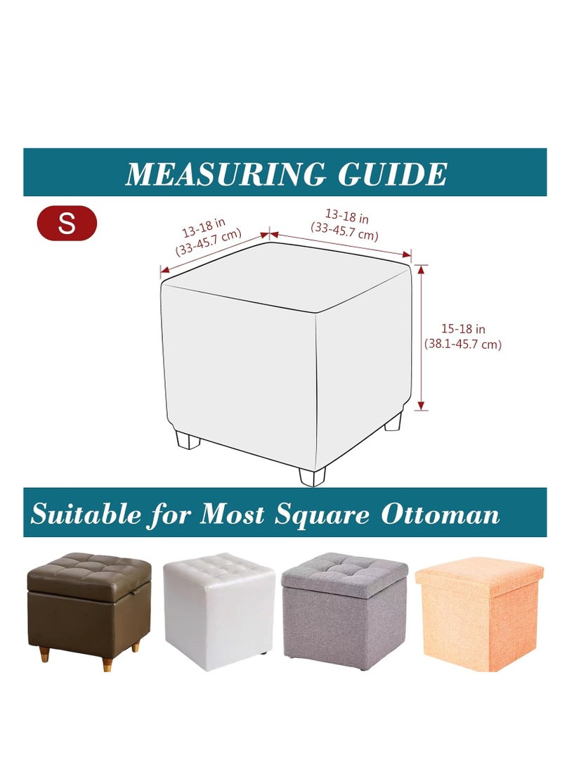 Ottoman Cover Stretch Knitted Jacquard Square Ottoman Cover Thick Ottoman Slipcover Square Storage Ottoman Cover Foot Stool Cover with Elastic Bottom Beige Small - Image 3