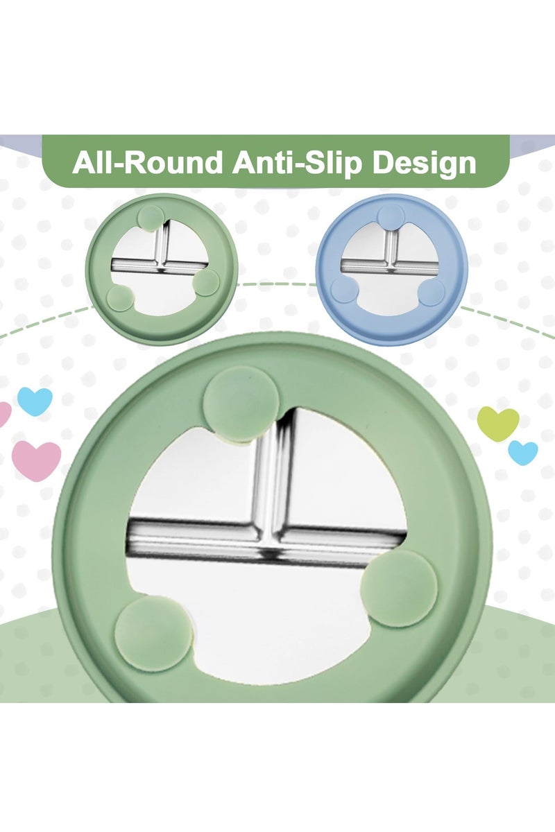 كي واي دي طبق أطفال من الفولاذ المقاوم للصدأ مع امتصاص، 9 "ألواح مقسمة مع أكمام سيليكون قابلة للإزالة للطفل، غير سامة و BPA أطباق وجبات خفيفة للأطفال غير قابلة للكسر مجموعة من 3. - Image 4