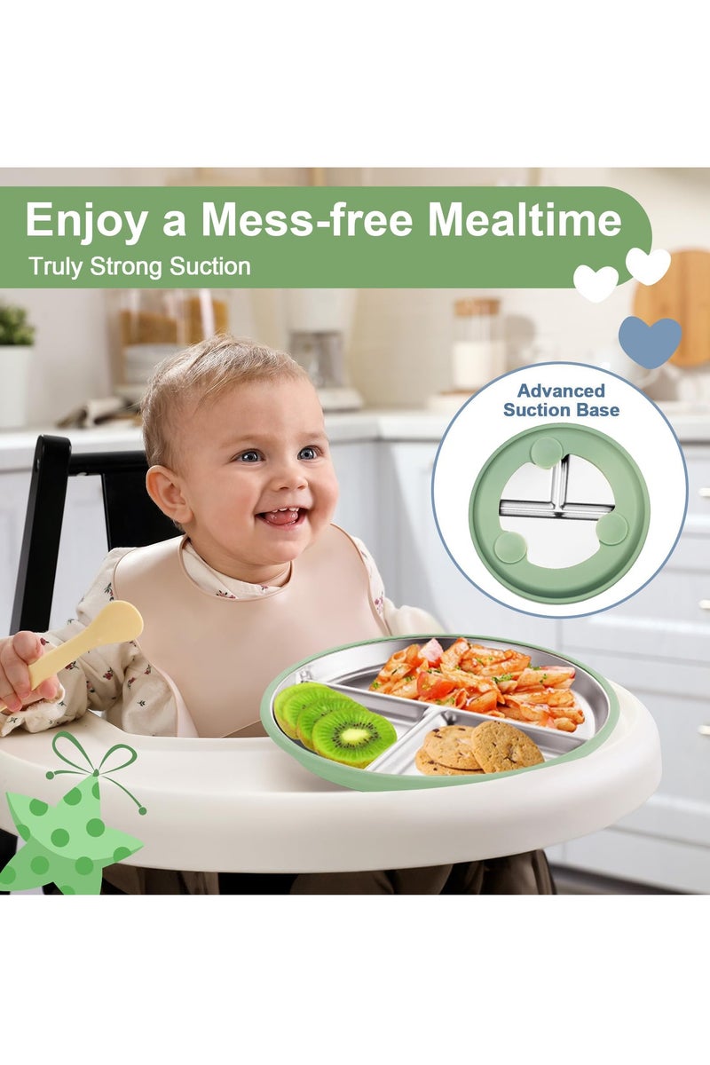 كي واي دي طبق أطفال من الفولاذ المقاوم للصدأ مع امتصاص، 9 "ألواح مقسمة مع أكمام سيليكون قابلة للإزالة للطفل، غير سامة و BPA أطباق وجبات خفيفة للأطفال غير قابلة للكسر مجموعة من 3. - Image 5