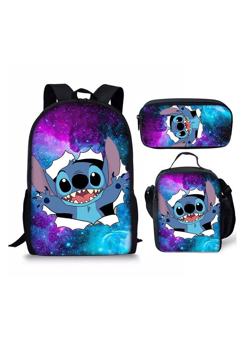 STITCH 3 Piece Stitch 3D Print Insulated Lunch Backpack Set Multicolour - Image 1