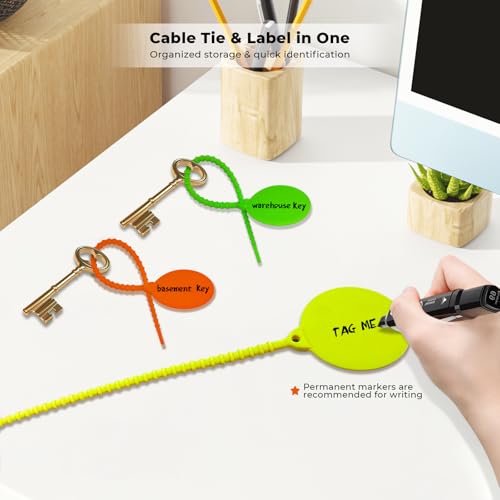 XYOFUN Cable Labels-Reusable Zip Tie, 10Pack Silicone Cord Organizer Writable Label Ties, Handwriting Cable Ties for Bundle Compatible Tags, Adjustable Cord Straps Cable Management Wire Tags for Home, Office - Image 2