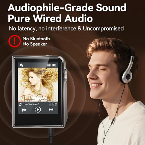 RUIZU 64GB HiFi Lossless MP3 Player, DAC DSD High Resolution Digital Audio Player, Portable Hi-Res Music Player with 2" Touchscreen, Resume Playback, CNC Aluminum Alloy Body, Up to 128GB microSD Card - Image 3