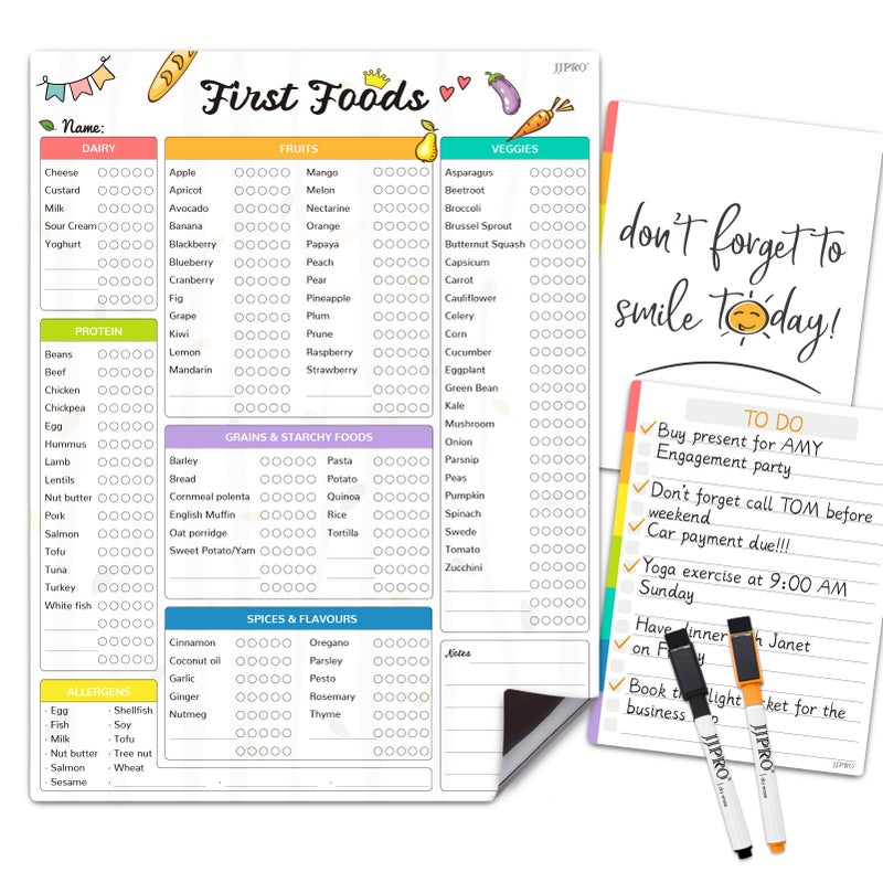 JJPRO Newborn Baby or Toddler First Foods Tracker Whiteboard-Magnetic Dry Erase Daily Food Log-Reusable Daily Planner Chart to Log Feeding Food/Food Checklist/to-Do List - for New Parents,Nanny, Babysitter - Image 1