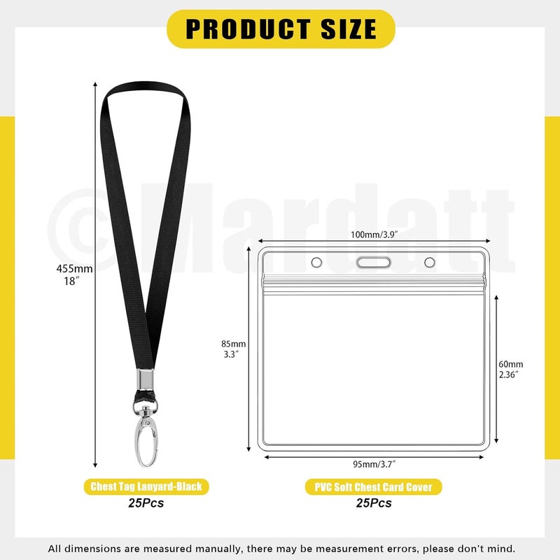 Mardatt Clear Name Tags with Neck Lanyard, Plastic Horizontal Name Tags ID Card Holders Badge Name Tag Flat Neck Lanyards with Swivel Hook for Business School (Black) - Image 2