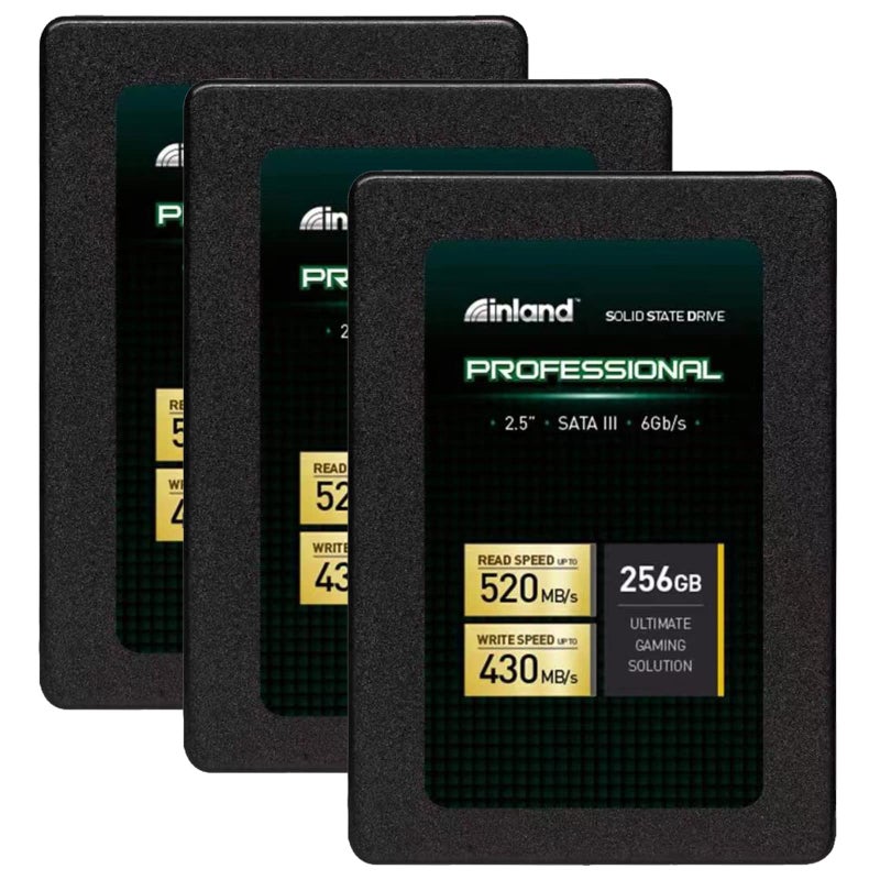 INLAND Professional 3 Pack 256GB SSD SATA III 6Gb/s 2.5" 7mm TLC 3D NAND Internal Solid State Drive (3x256GB) - Image 1