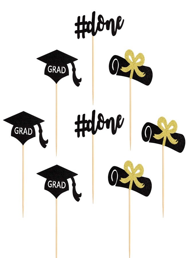 Ercadio 24 Pack Graduation Done Cupcake Toppers Black Glitter Grad Cap Diploma Cupcake Picks Class of 2024 Graduation Theme Party Cake Decorations (Black) - Image 4