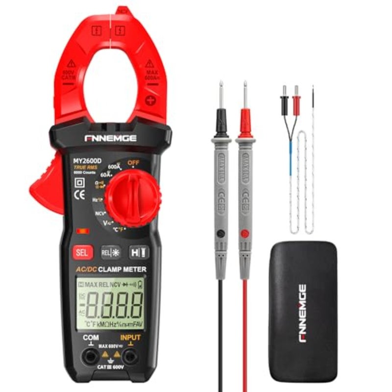 Digital Clamp Meter DC/AC Current: 0-600A, Multimeter True RMS, NCV Measurement for AC/DC Current, Voltage, Resistance, Capacitance, and Temperature - Image 1