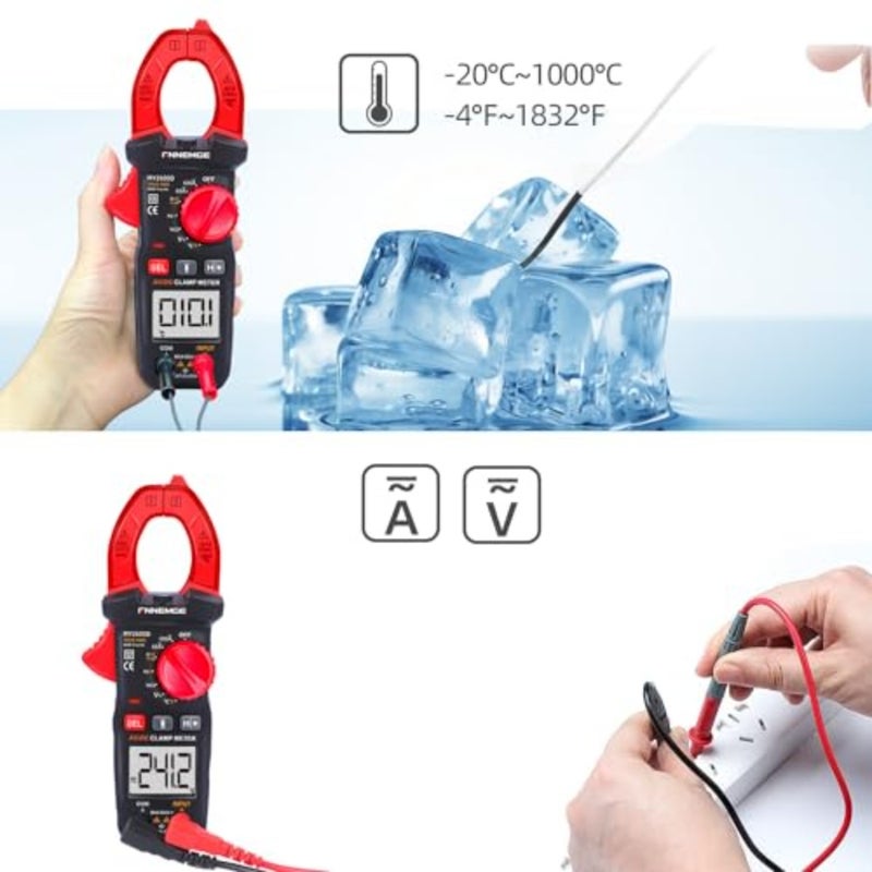 Digital Clamp Meter DC/AC Current: 0-600A, Multimeter True RMS, NCV Measurement for AC/DC Current, Voltage, Resistance, Capacitance, and Temperature - Image 4
