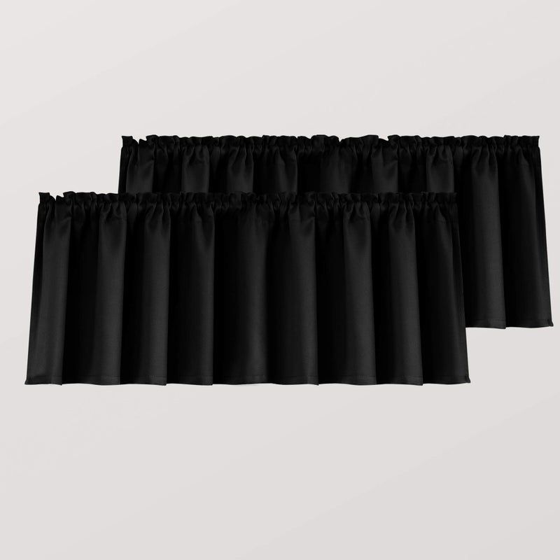 Mrs.Naturall Mrs.Naturall Black Valances for Windows 2 Pack Small Blackout Calence Topper of Startain Light Blocker Stertains for Basement Window 18 Inch Length  - Image 1