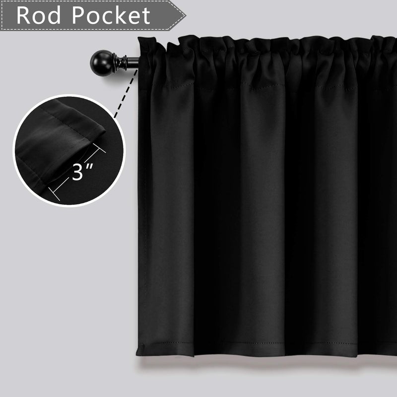 Mrs.Naturall Mrs.Naturall Black Valances for Windows 2 Pack Small Blackout Calence Topper of Startain Light Blocker Stertains for Basement Window 18 Inch Length  - Image 2