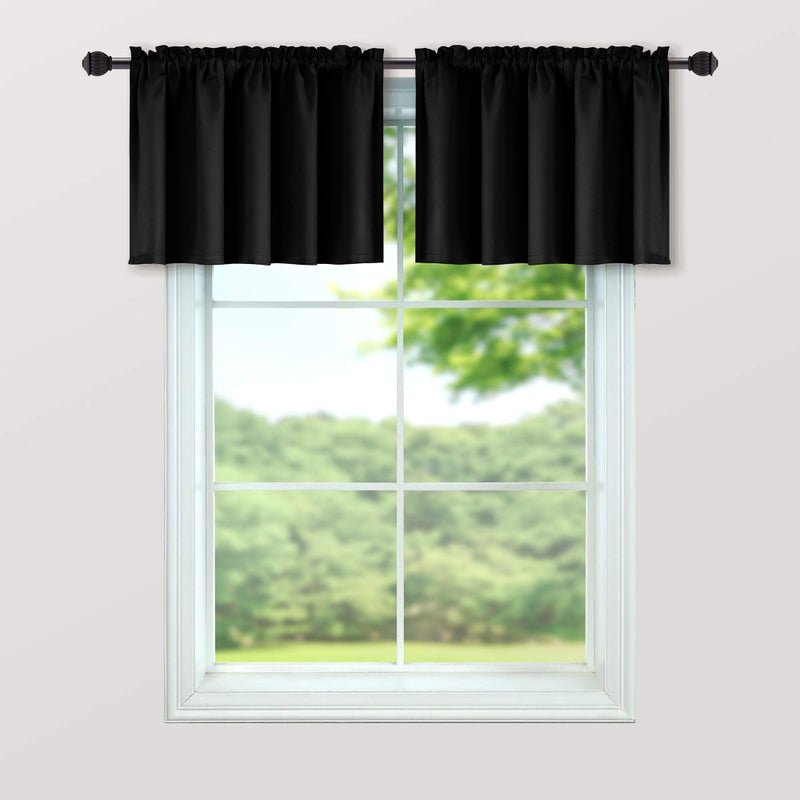 Mrs.Naturall Mrs.Naturall Black Valances for Windows 2 Pack Small Blackout Calence Topper of Startain Light Blocker Stertains for Basement Window 18 Inch Length  - Image 3
