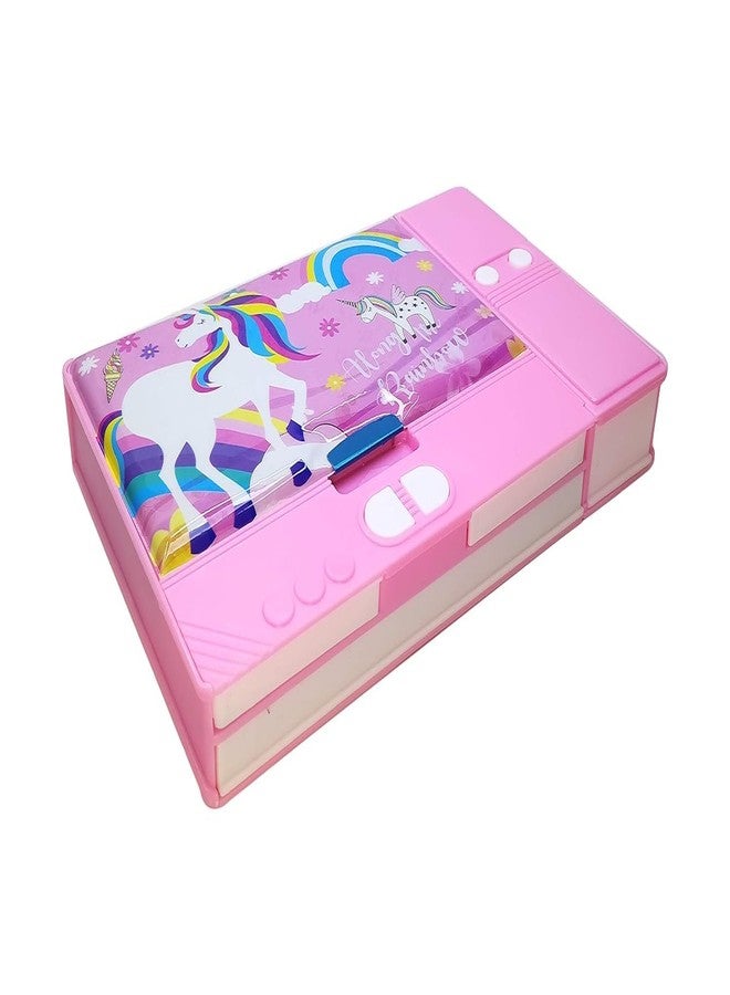4AJ BAZAAR Boy's and Girl's PVC Multifunction Mini Jumbo Pencil Box with Compass for Birthday | Pencil Box for Kids (Unicorn, Pink) - Image 5