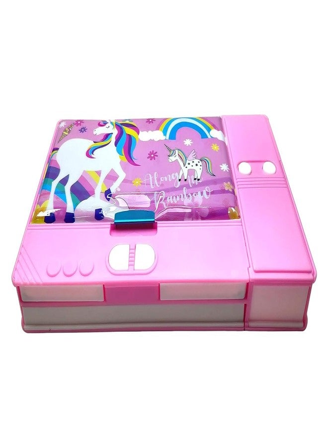 4AJ BAZAAR Boy's and Girl's PVC Multifunction Mini Jumbo Pencil Box with Compass for Birthday | Pencil Box for Kids (Unicorn, Pink) - Image 1