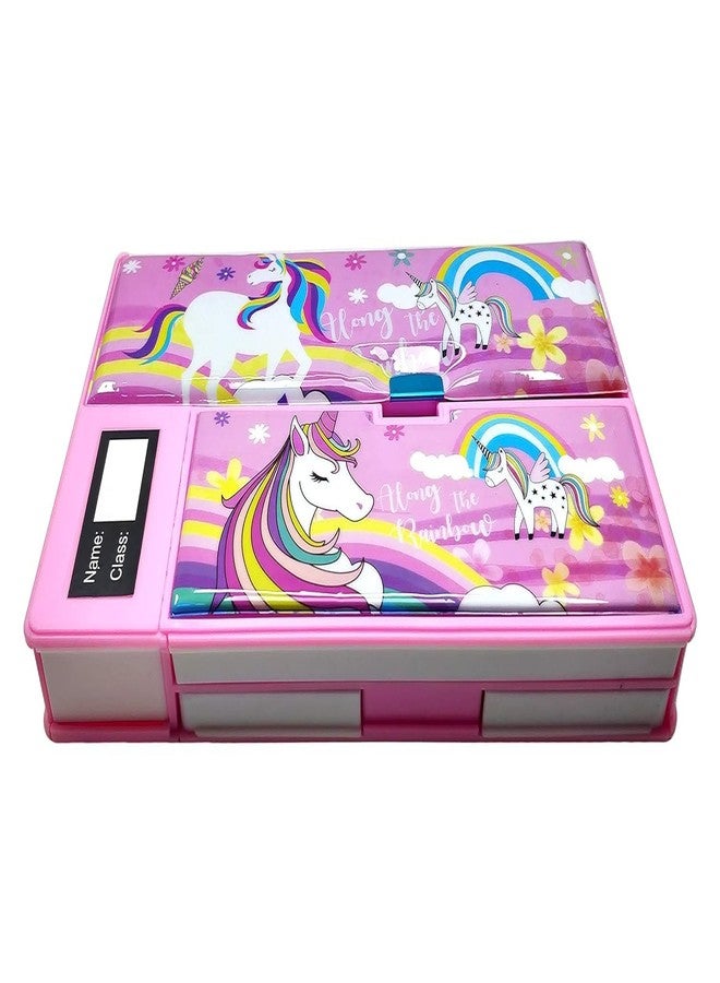 4AJ BAZAAR Boy's and Girl's PVC Multifunction Mini Jumbo Pencil Box with Compass for Birthday | Pencil Box for Kids (Unicorn, Pink) - Image 4