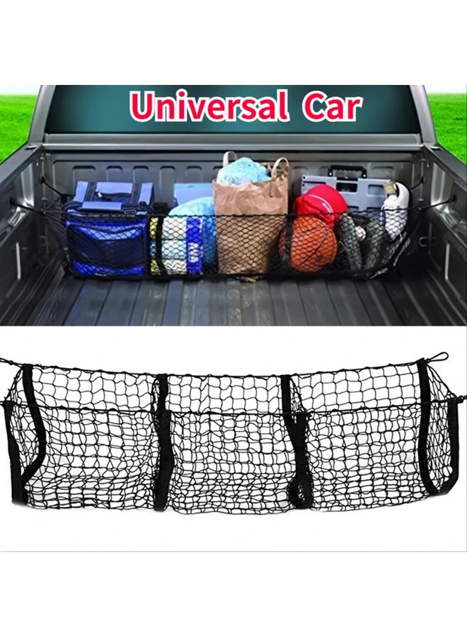 Black Heavy Duty Truck Bed Storage Net With 3 Pocket Cargo Organizer 43 31x11 81 Inch - Image 1