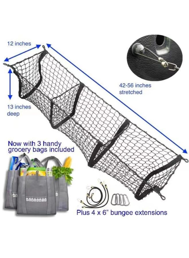 Black Heavy Duty Truck Bed Storage Net With 3 Pocket Cargo Organizer 43 31x11 81 Inch - Image 4