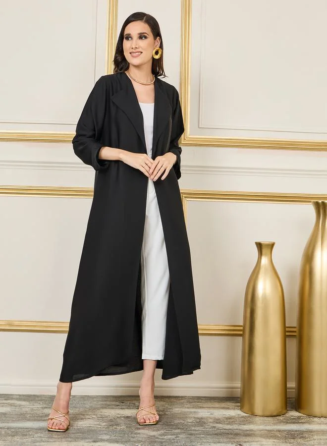 Styli Solid Collared Open Front Abaya