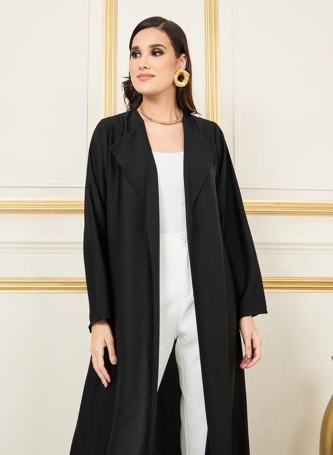 Styli Solid Collared Open Front Abaya