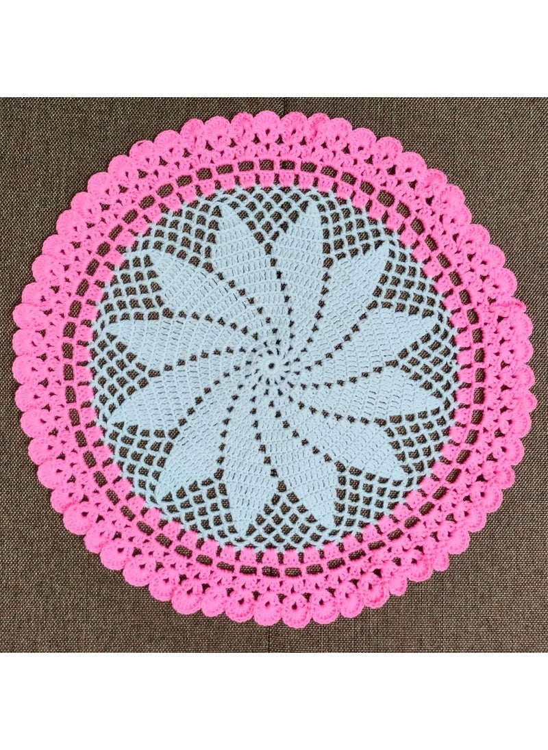 RR RITIKA Craft® Crochet Handmade Table Mat (22 inch) White & Pink Table Mat (Pink)  - Image 1