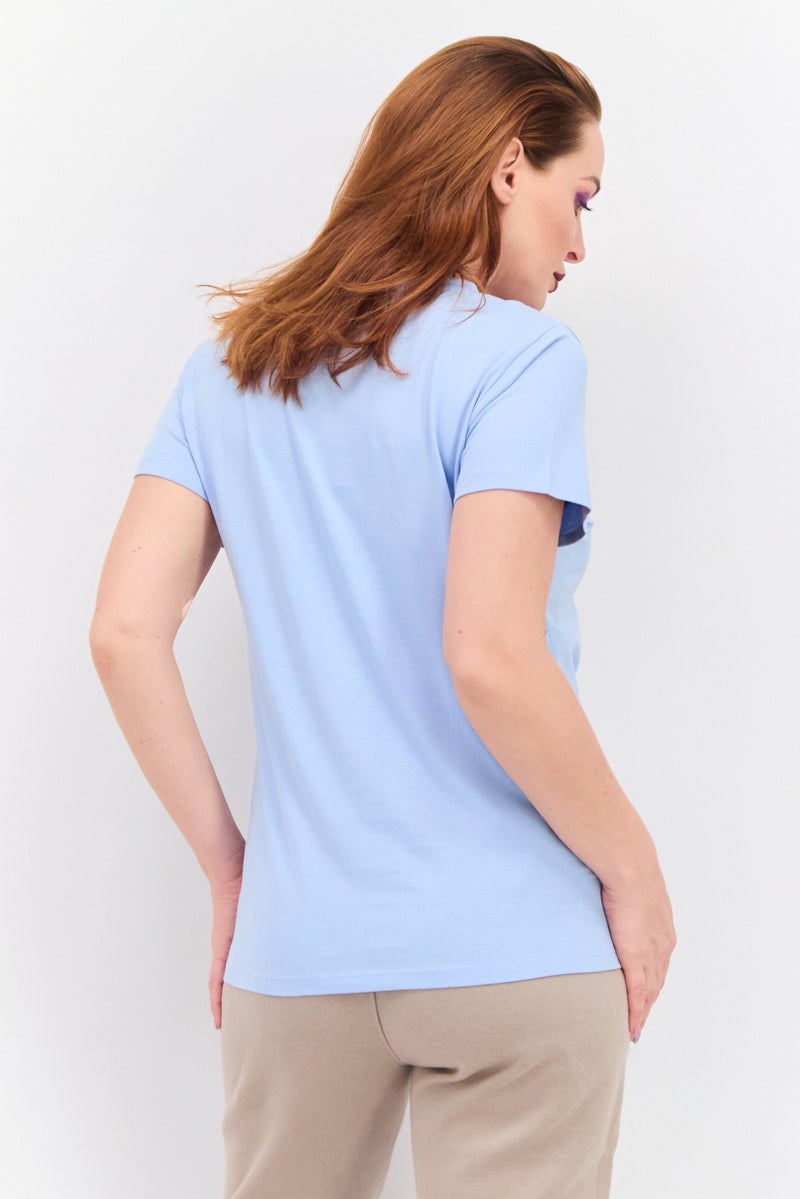 Kung Fu Panda Women Round Neck Short Sleeves  Panda Print T-Shirt, Sky Blue - Image 4