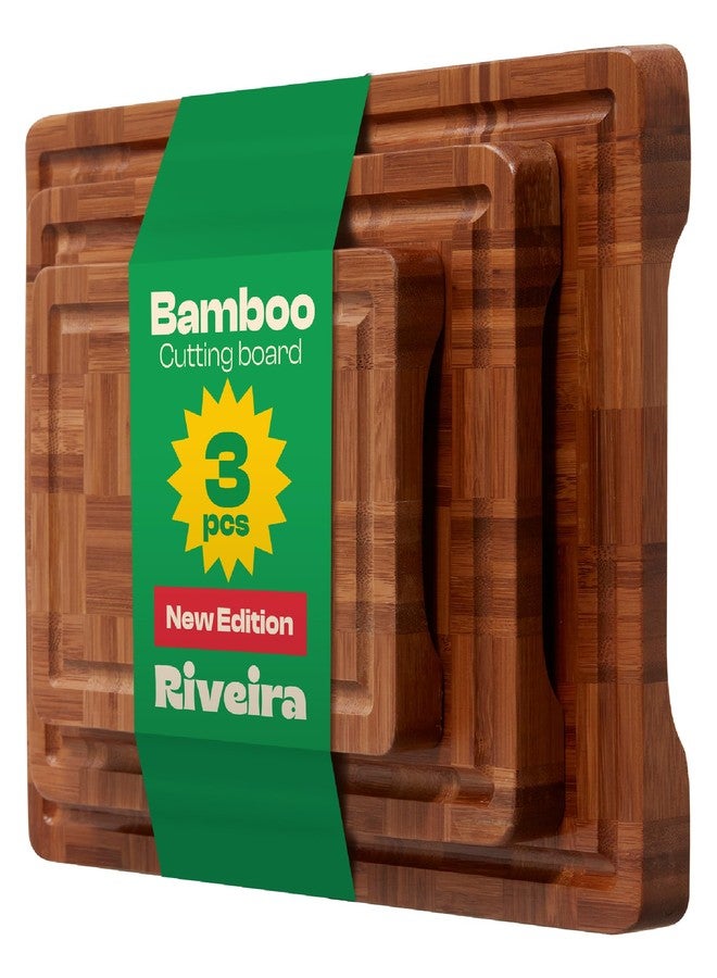 Riveira Bamboo End Grain Wood Cutting Board - Versatile And Durable: Set Of 3 Pcs Wooden Cutting Boards - Natural Wooden Cutting Boards For Kitchen Set - Complete Bamboo End Grain Cutting Board - Image 1
