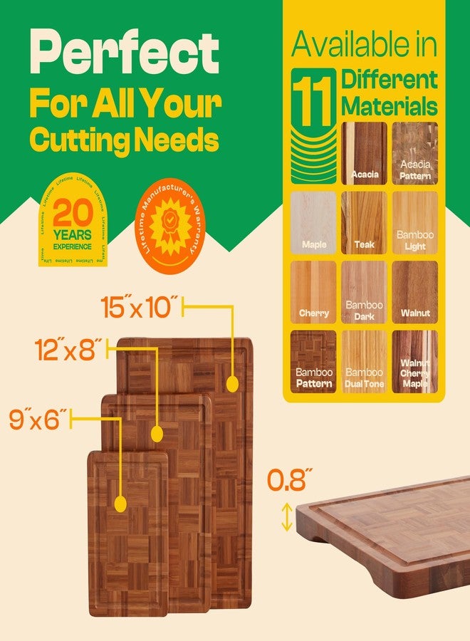 Riveira Bamboo End Grain Wood Cutting Board - Versatile And Durable: Set Of 3 Pcs Wooden Cutting Boards - Natural Wooden Cutting Boards For Kitchen Set - Complete Bamboo End Grain Cutting Board - Image 2