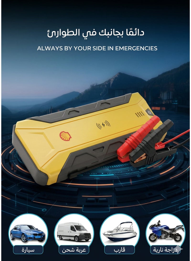 Shell automotive 【Shell Automotive】1200A Car Jump Starter & 16000mAh Power Bank | Wireless Charger, Car Jumper Starter for Truck & SUV, Portable Jump Starter Boost with LED Light & Smart Safety Protection - Image 5