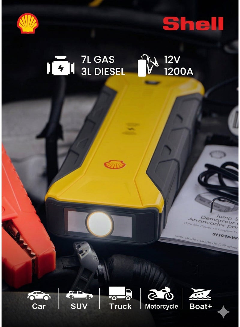 Shell automotive 【Shell Automotive】1200A Car Jump Starter & 16000mAh Power Bank | Wireless Charger, Car Jumper Starter for Truck & SUV, Portable Jump Starter Boost with LED Light & Smart Safety Protection - Image 3