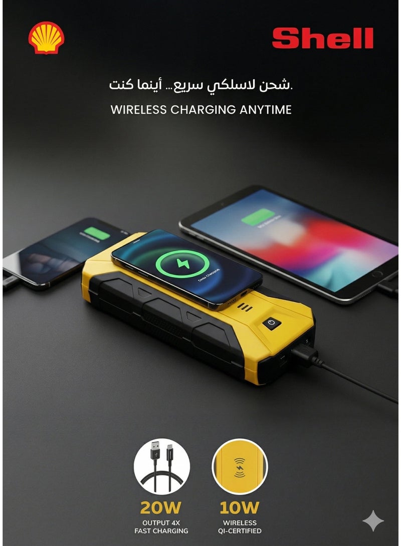 Shell automotive 【Shell Automotive】1200A Car Jump Starter & 16000mAh Power Bank | Wireless Charger, Car Jumper Starter for Truck & SUV, Portable Jump Starter Boost with LED Light & Smart Safety Protection - Image 4