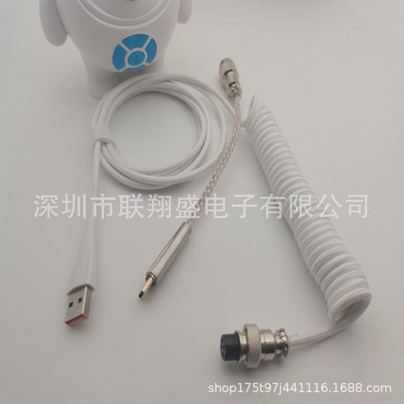 Custom Spiral Type-C Mechanical Keyboard USB Cable Braided ivory + RGB luminous ray 