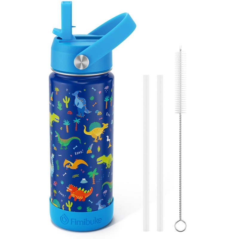 Fimibuke Kids Insulated Water Bottle 18oz BPA FREE 188 Stainless Steel Kid Cup with Straw Travel Tumbler Double Wall Vacuum Leak Proof Toddler Water Bottle for School Boy Girl1 PackBlue Dinosaur