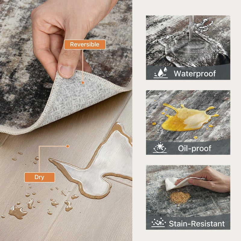 GENIMO Kitchen Rugs Sets of 3 Non Slip Washable Kitchen Mats for Floor, Waterproof Abstract Kitchen Runner Rug, Floor Mat Carpet for Hallway, Laundry, Sink, Entryway, Bathroom, Black&Brown - Image 5